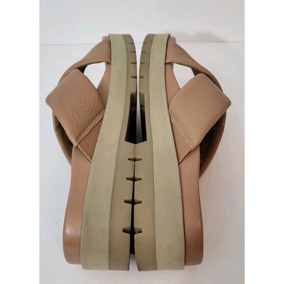 VIONIC Vesta Platform Sandals Womens 11 Tan Leather Lug Slide Thick Chunky - Picture 7 of 9